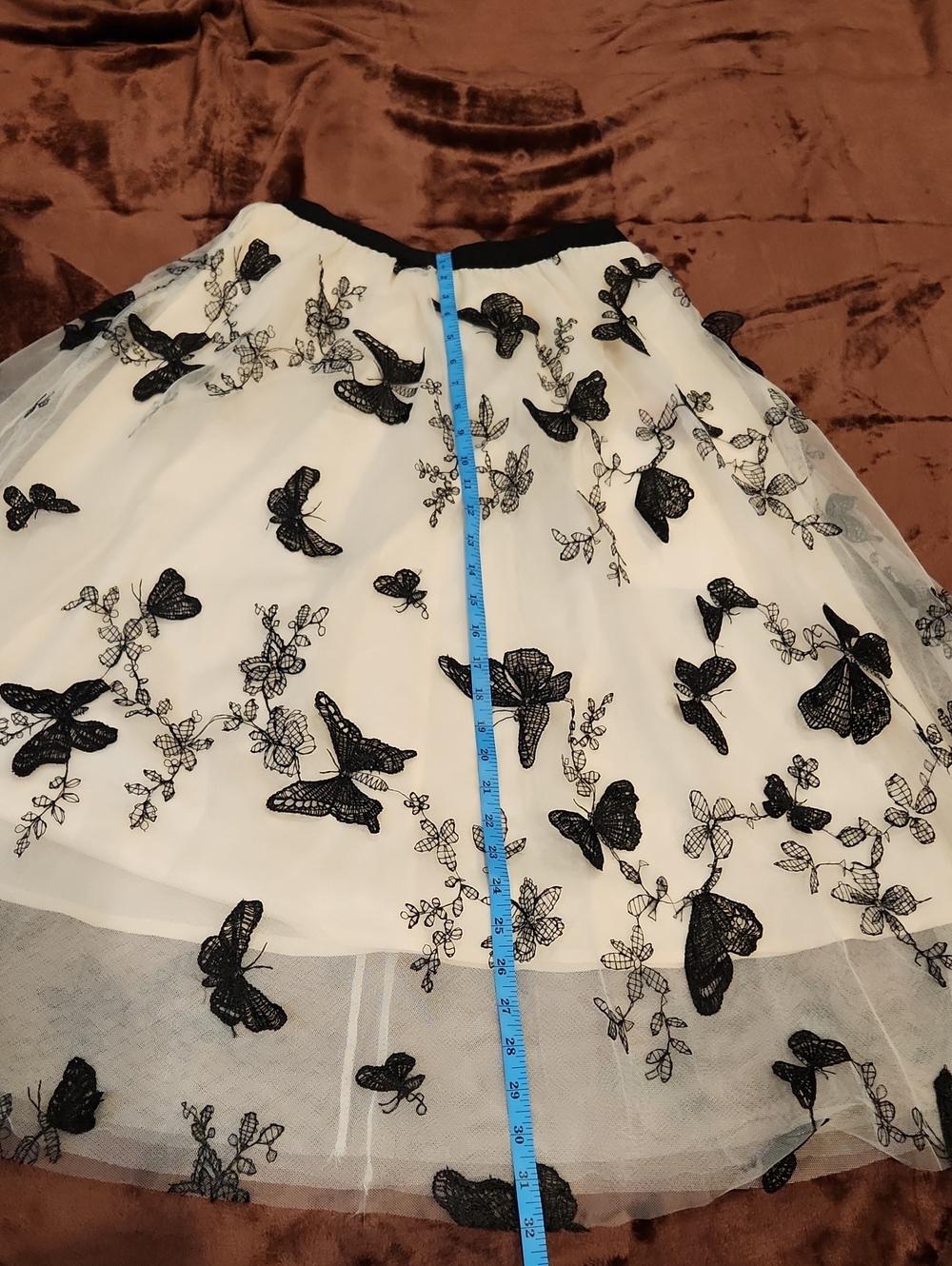 Chicwish NWT Butterfly Lace Tulle Midi Skirt Ivory Black Sz S (Measurements) - Picture 5 of 13